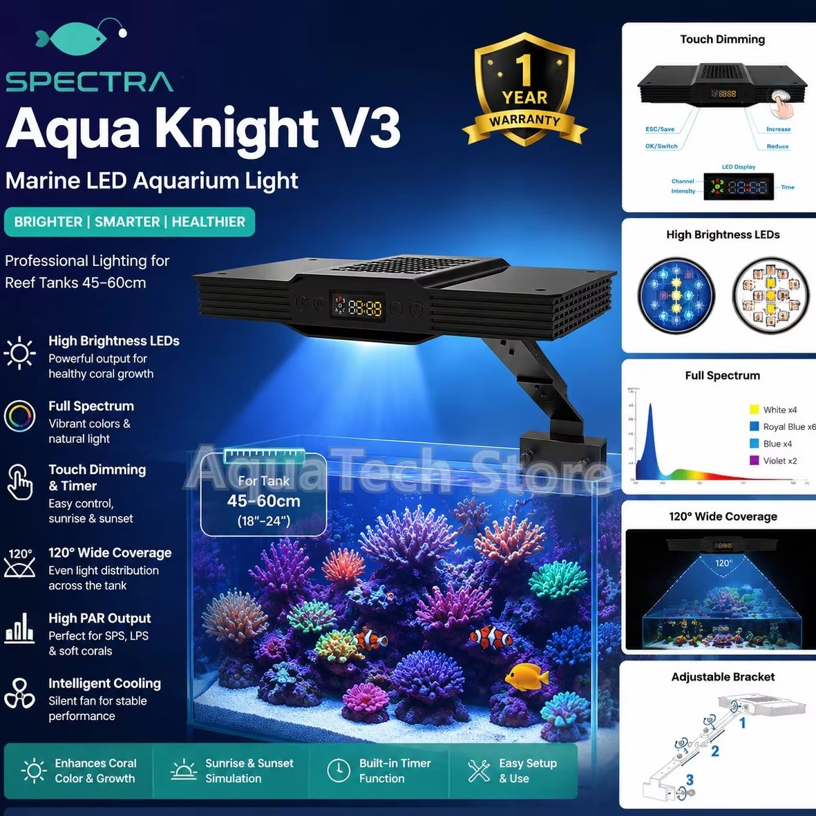 Aquarium Marine Fishes - Spectra Aqua Knight V3 75W Programowalne
